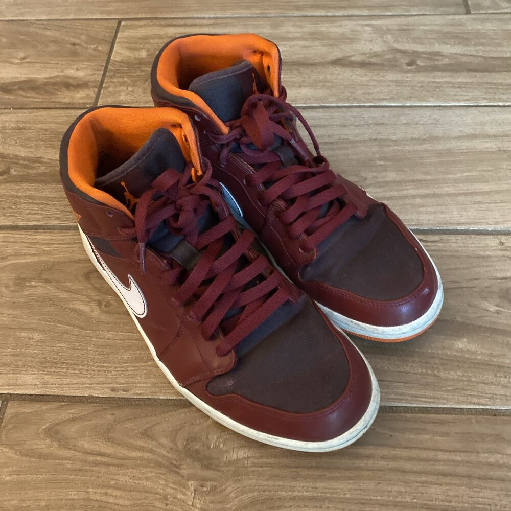 Air Jordans 1 Mid 554724-604 Electric Orange-Deep Burgundy Sneakers Mens 10
